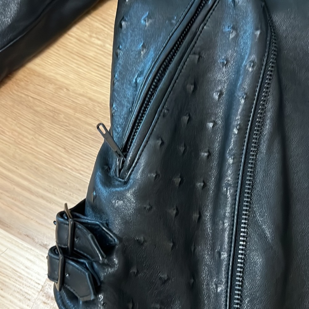 Black Genuine leather moto jacket - Picture 7 of 14